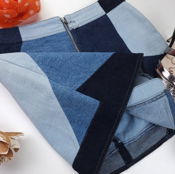NEW Intermix Luxury Brand Blue Denim Front Zippered Skirt Sz 4 - Picture 9 of 13